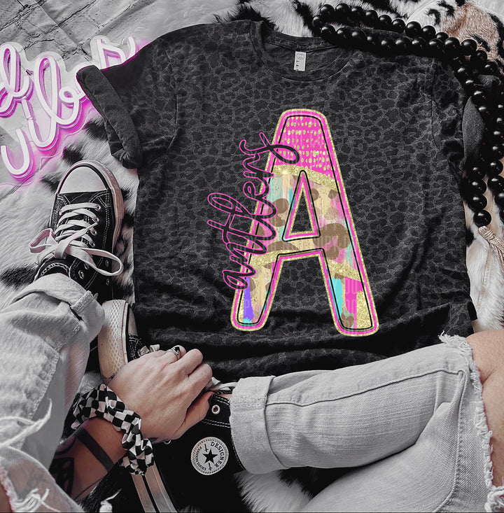 Rainbow Leopard Single Letters DTF Print