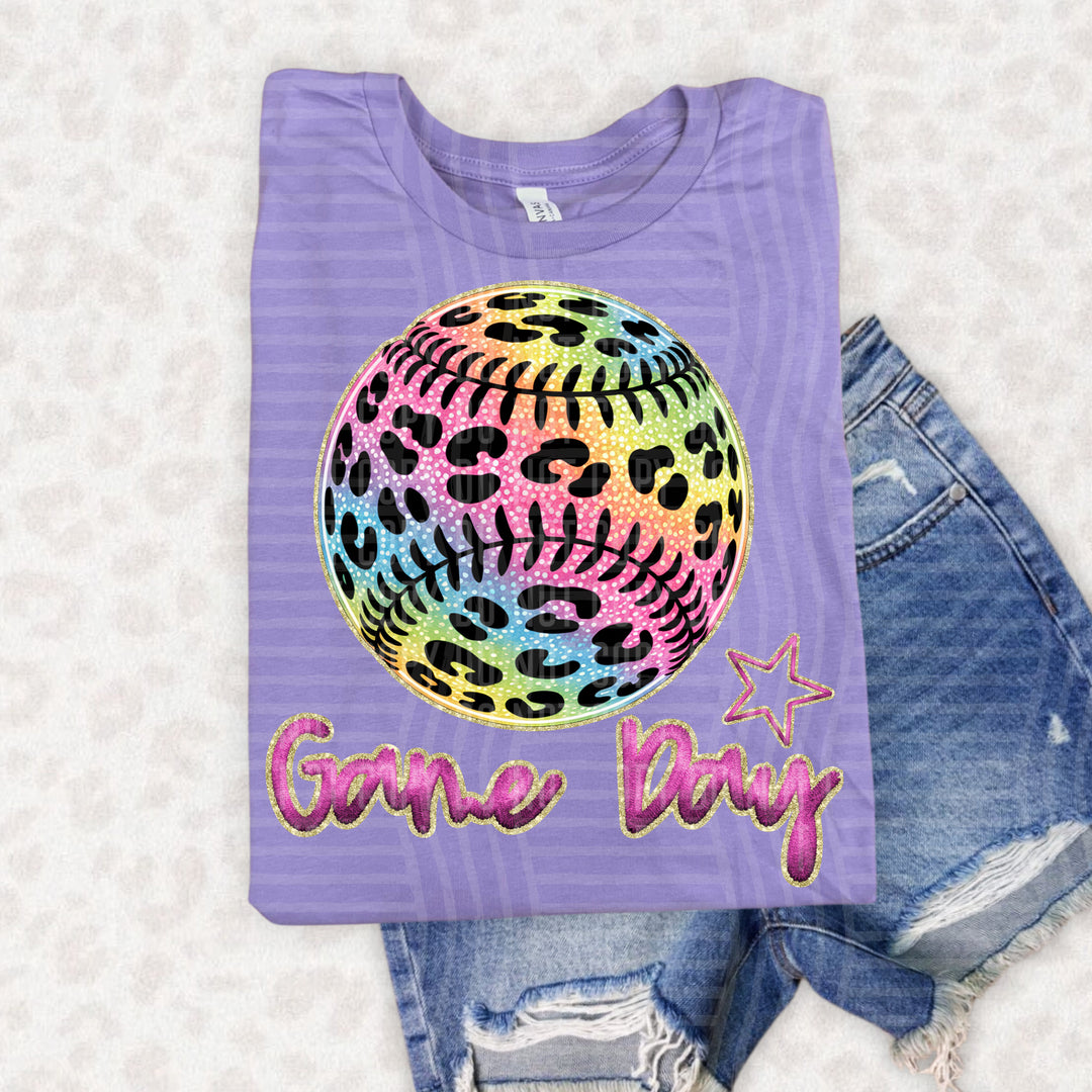 Rainbow Faux Emb Game Day DTF Print