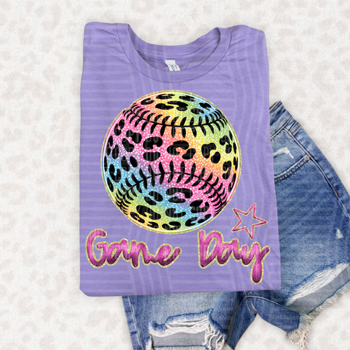 Rainbow Faux Emb Game Day DTF Print