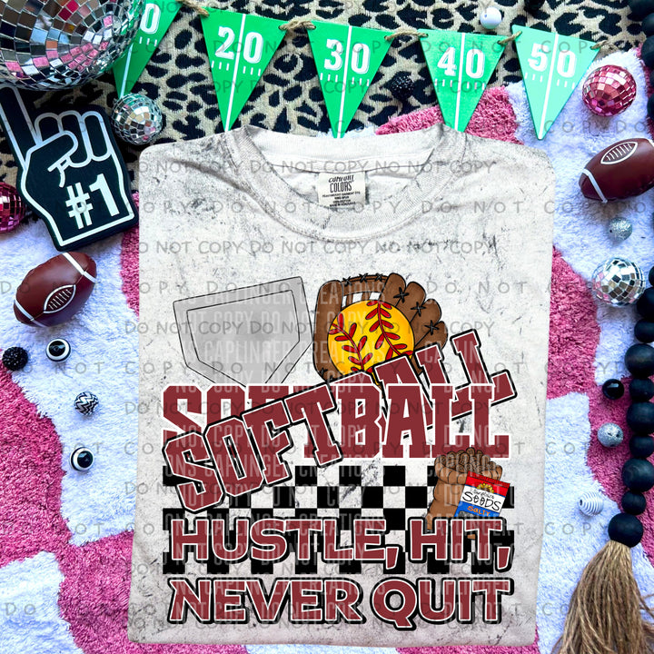 Hustle Hit Never Quit Softball DTF Print