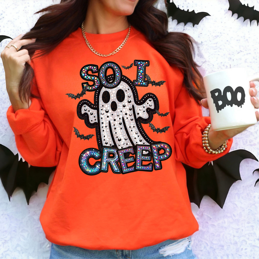 So I Creep Faux Bling Rhinestone Ghost DTF Print