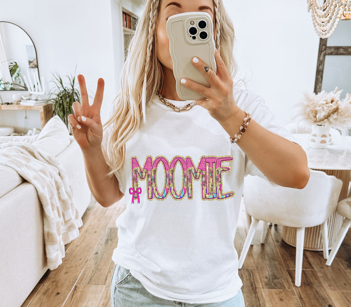 Preppy Leopard Small Bow Mom Name DTF Print
