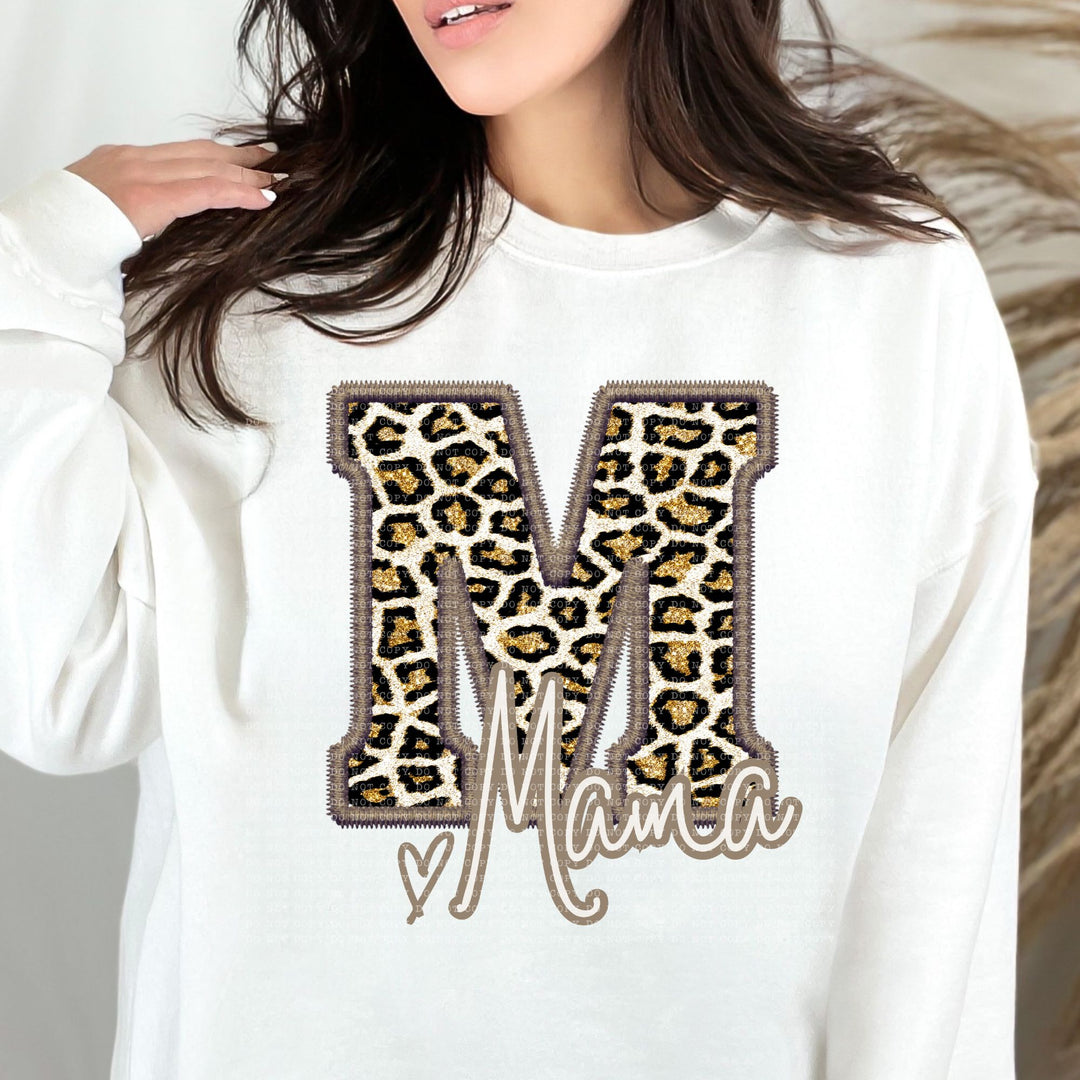 Mama Glitter Leopard Faux Embroidery DTF Print