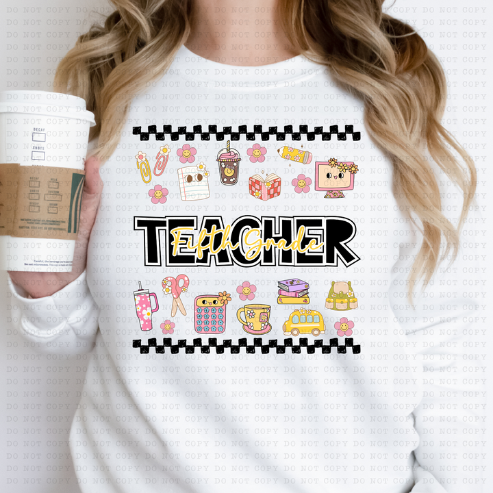 Girly Teacher Titles DTF Print