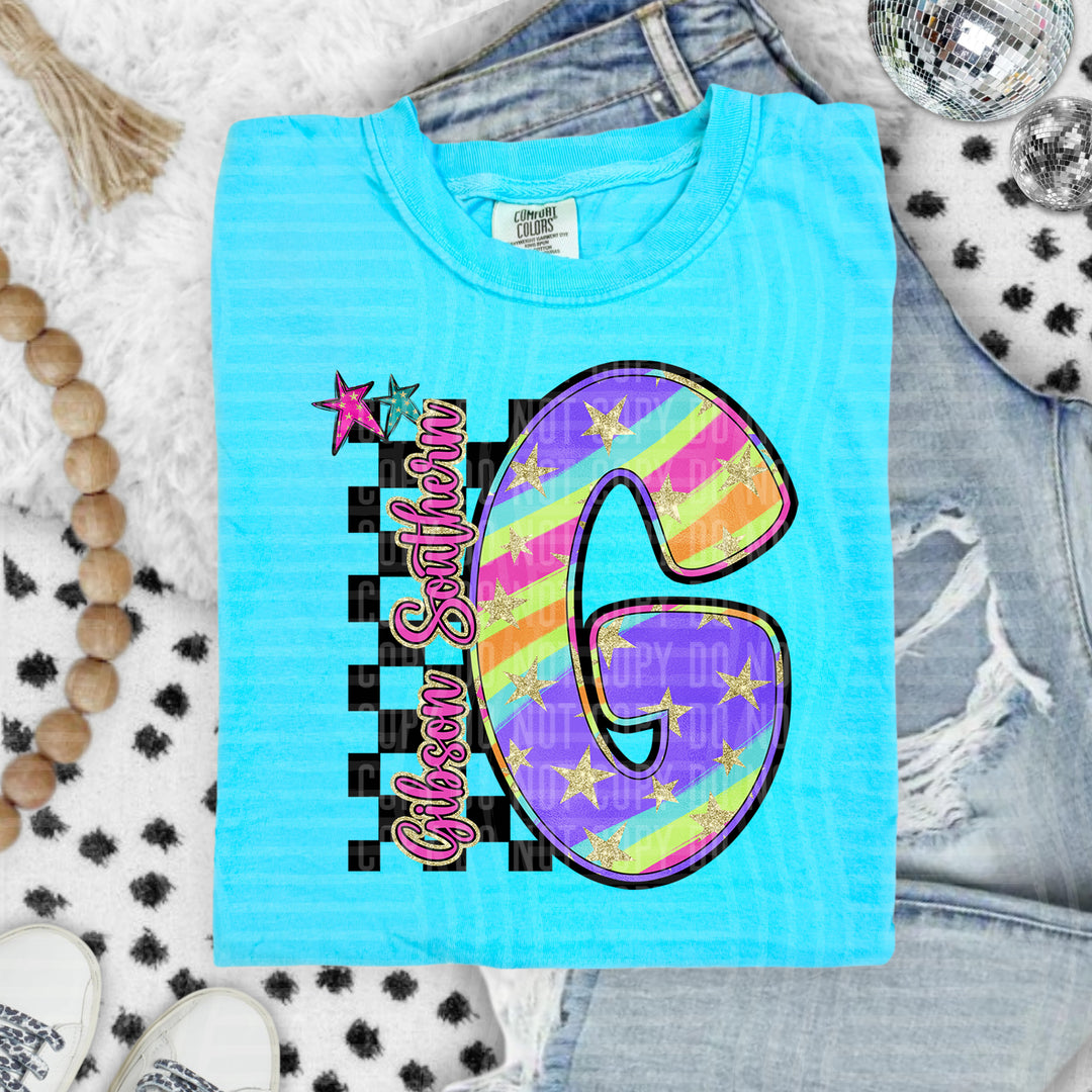 Rainbow Swirl Initials DTF Print