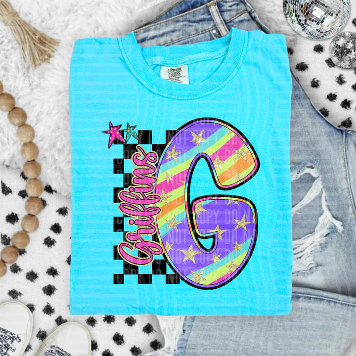 Rainbow Swirl Initials DTF Print