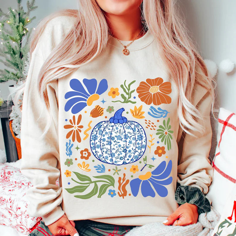 Blue Floral Pumpkin Sweatshirt