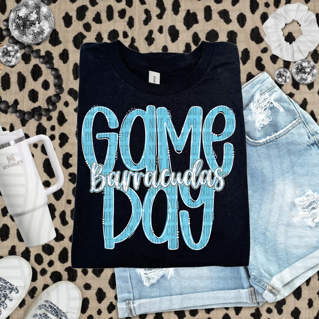 Doodle Gameday Bright Blue DTF Print