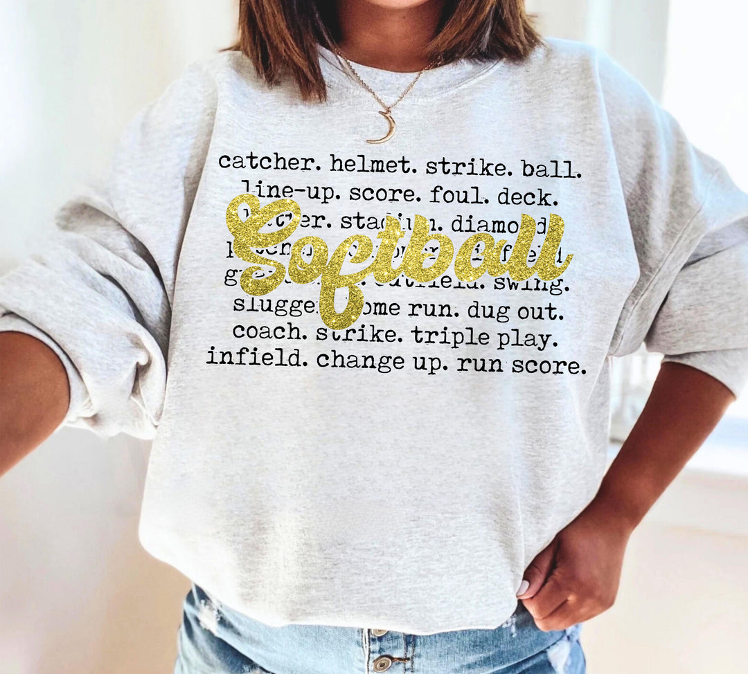 Softball Faux Glitter DTF Print