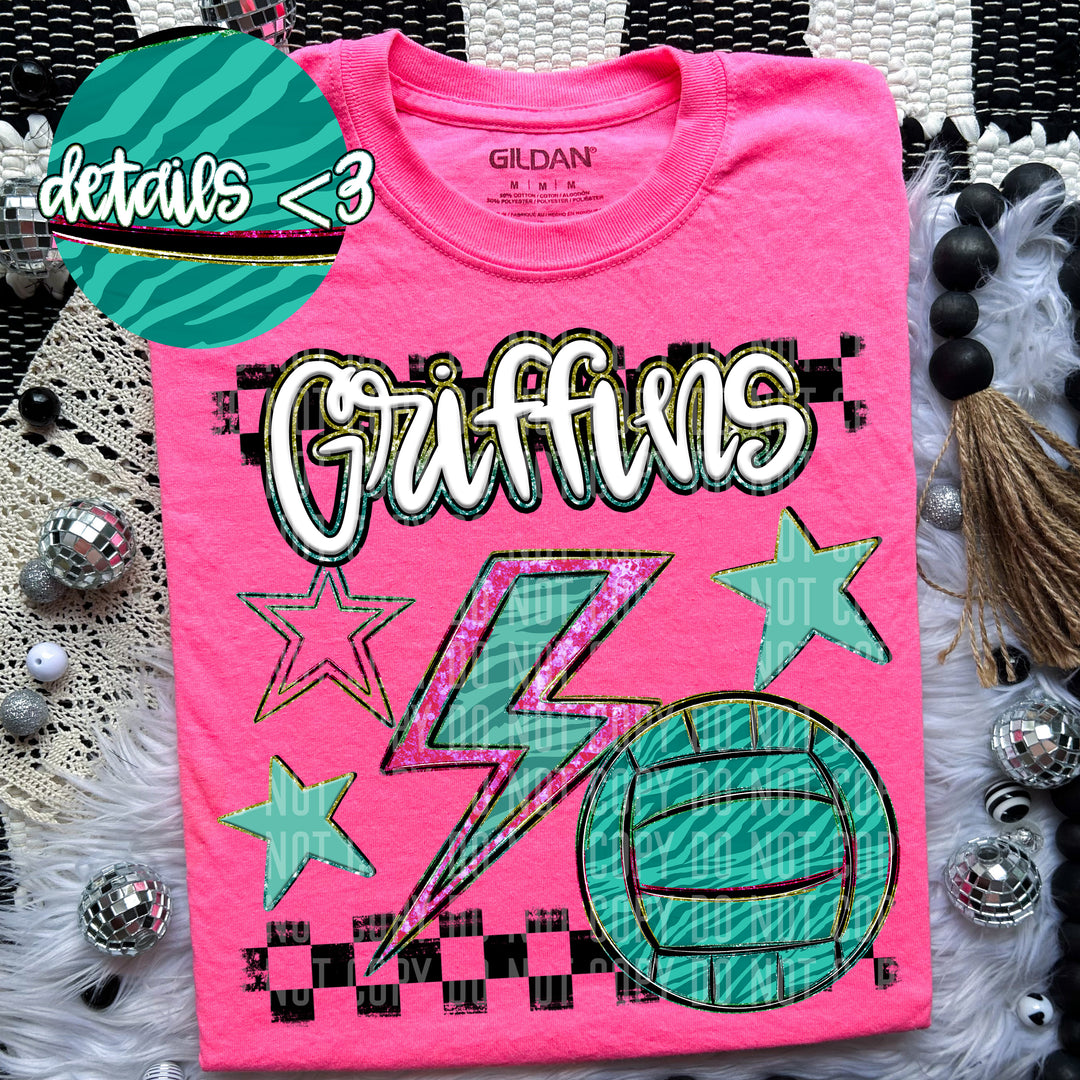 Rainbow Volleyball Bolts DTF Print