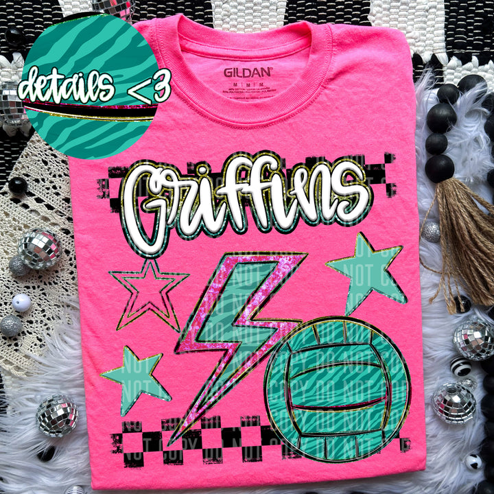 Rainbow Volleyball Bolts DTF Print