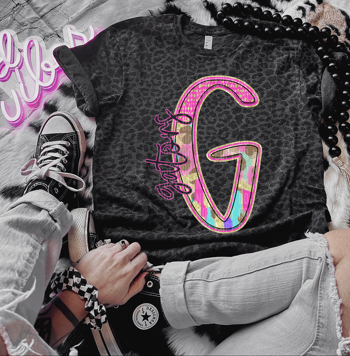 Rainbow Leopard Single Letters DTF Print