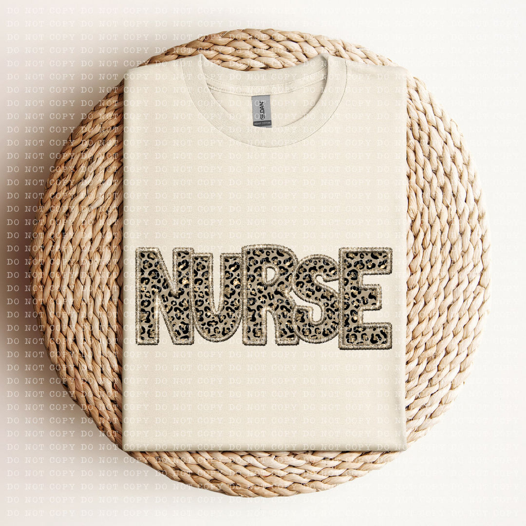 Nurse Leopard Faux Embroidery DTF Print