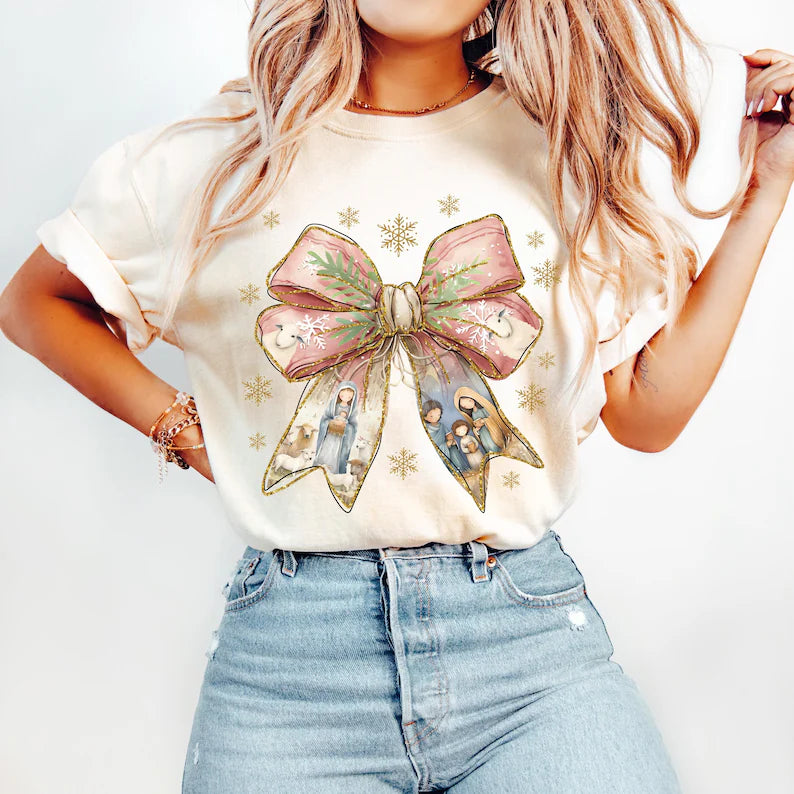 Nativity Bow Printed Tee