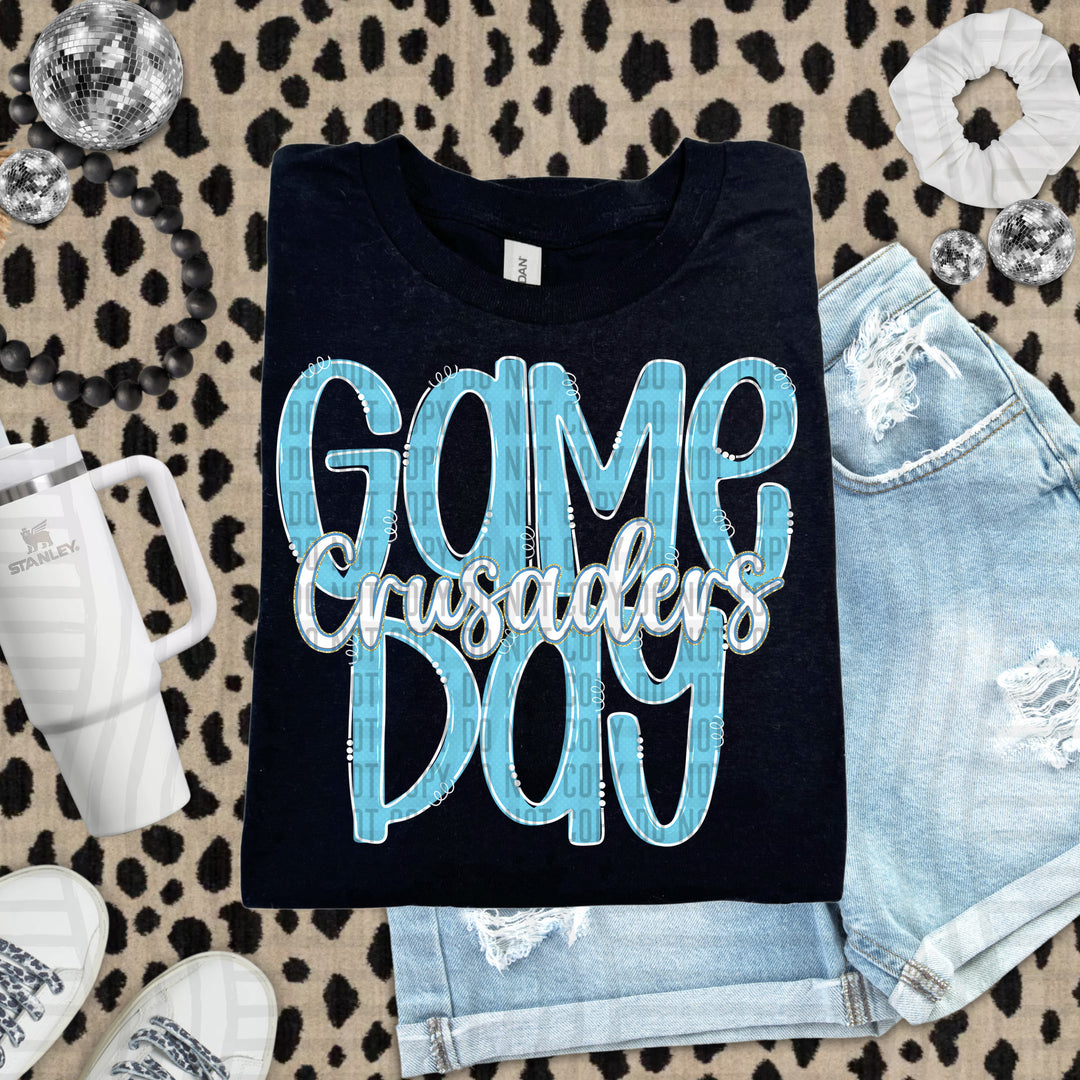Doodle Gameday Bright Blue DTF Print