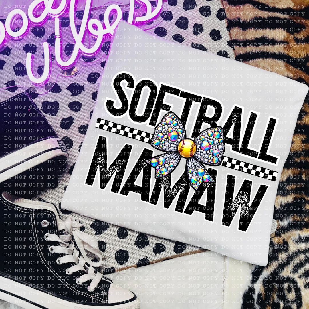 Softball Rhinestone Bow Names DTF Print