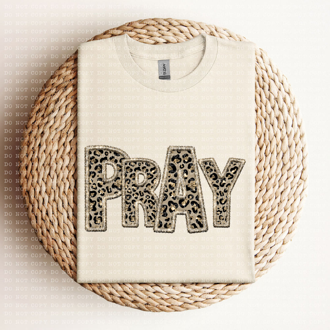 Pray Leopard Faux Embroidery DTF Print