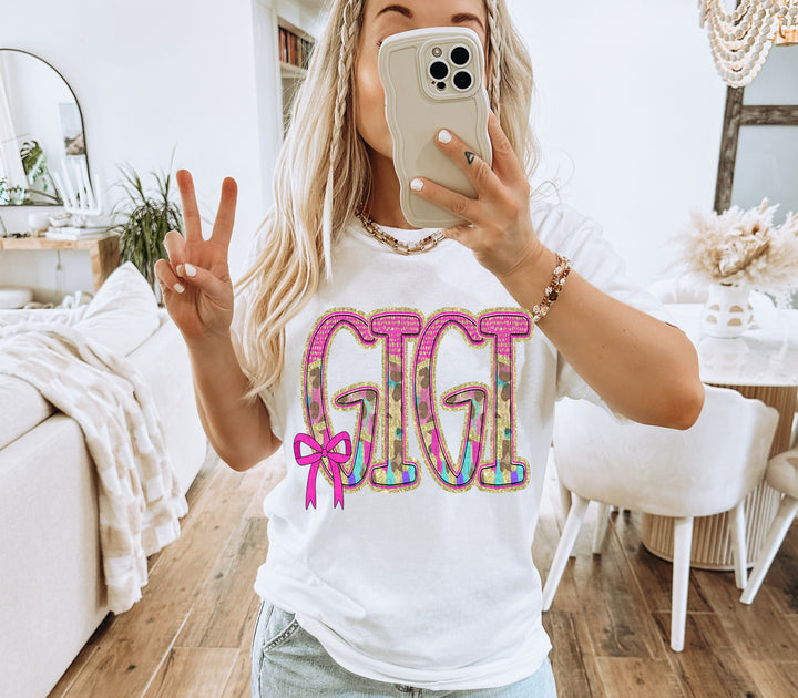 Preppy Leopard Small Bow Mom Name DTF Print