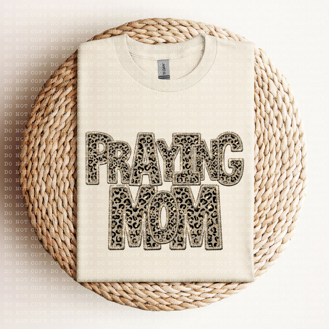 Praying Mom Leopard Faux Embroidery DTF Print