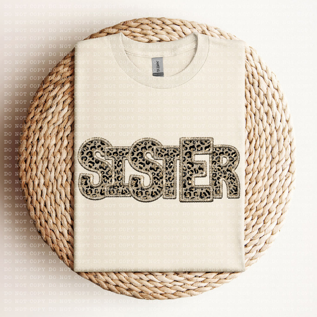 Sister Leopard Faux Embroidery DTF Print