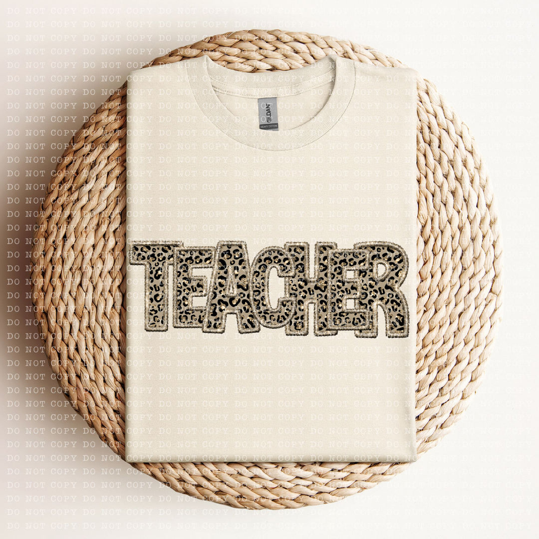 Teacher Leopard Faux Embroidery DTF Print