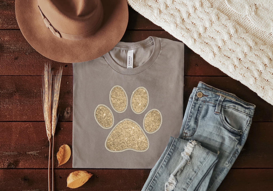 Faux Embroidery Gold Glitter Paw DTF Print