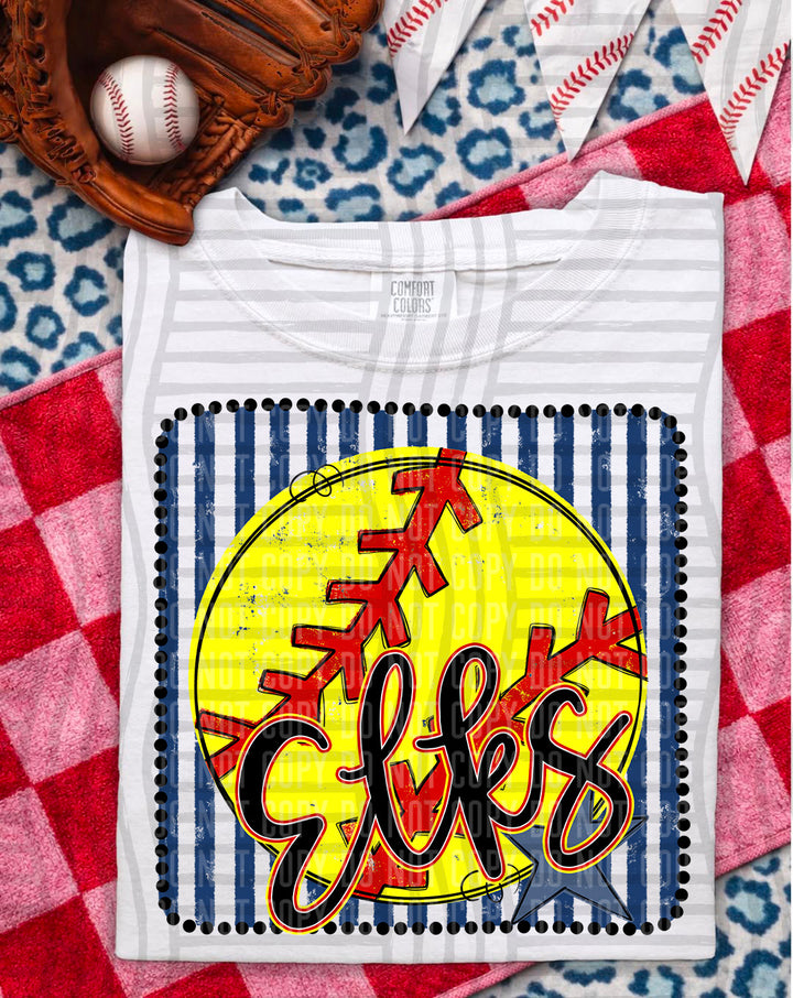 Softball RWB Framed Script DTF Print