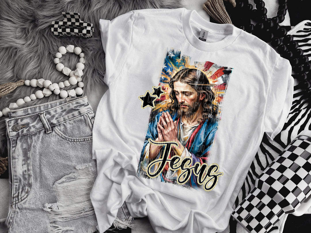 Praying Hands With Stars Jesus DTF Print