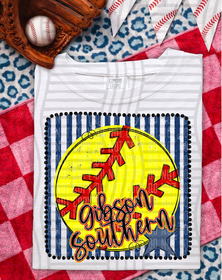 Softball RWB Framed Script DTF Print