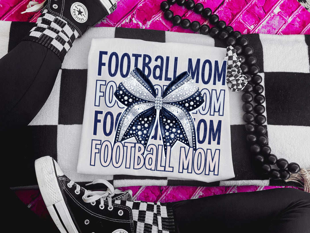 Football Mom with Bow (Navy and White) DTF Print