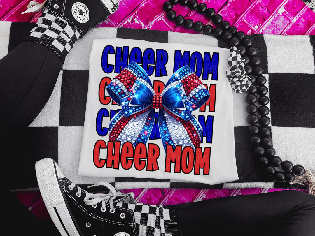 Cheer Mom with Bow (Red and Blue) DTF Print