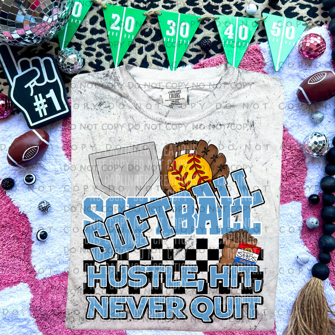Hustle Hit Never Quit Softball DTF Print