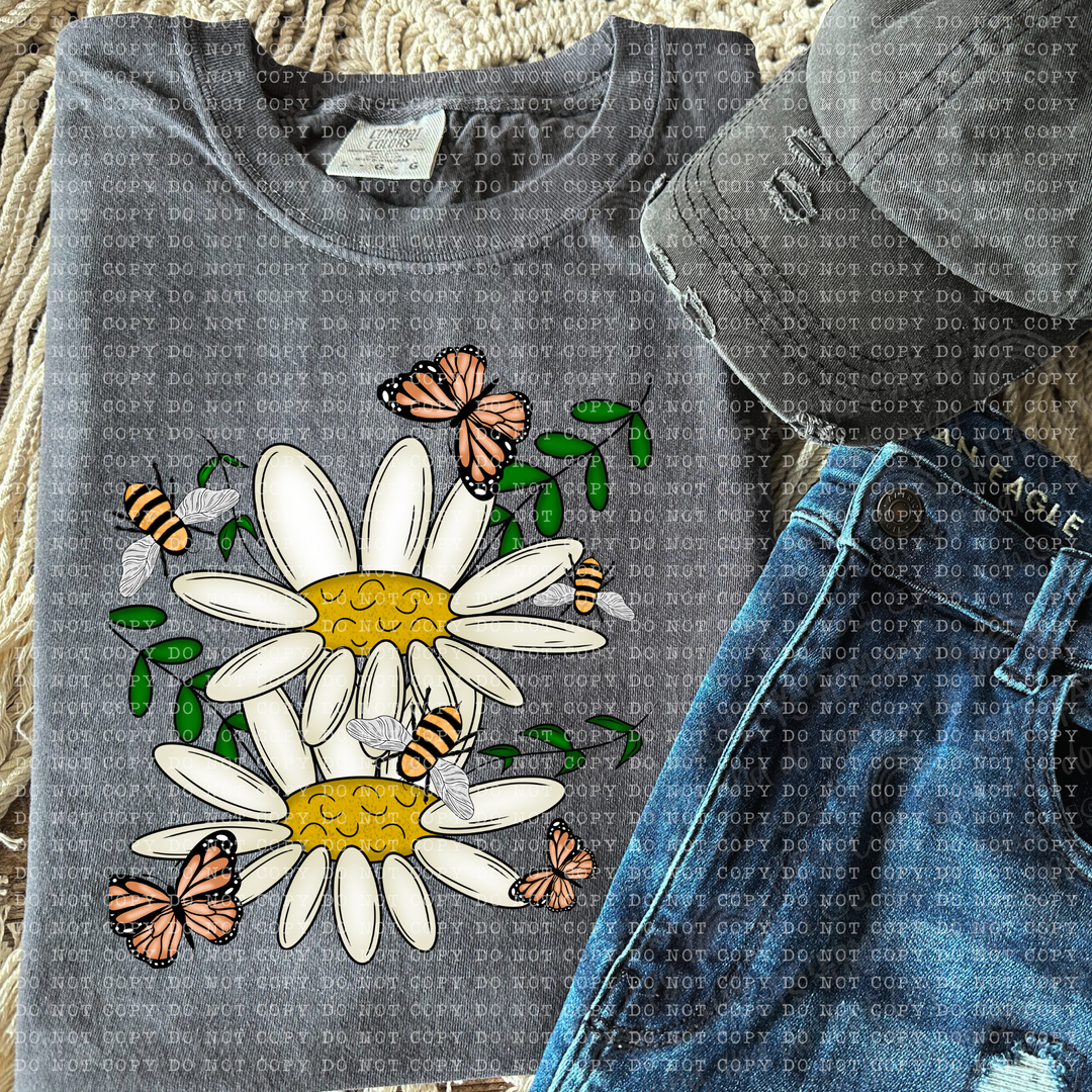 White Flowers DTF Print