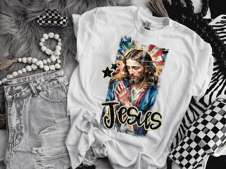 Praying Hands With Stars Jesus DTF Print