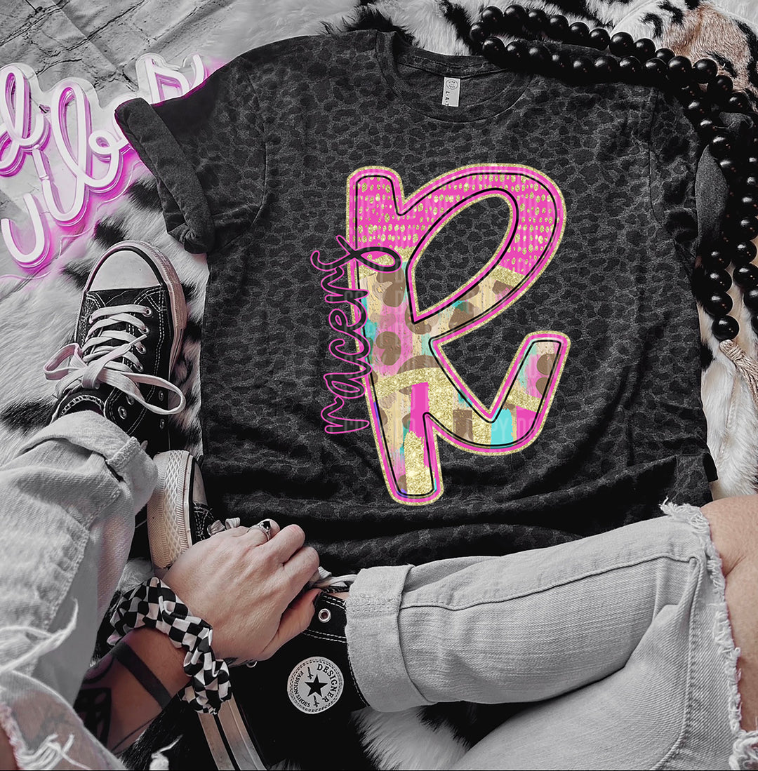 Rainbow Leopard Single Letters DTF Print