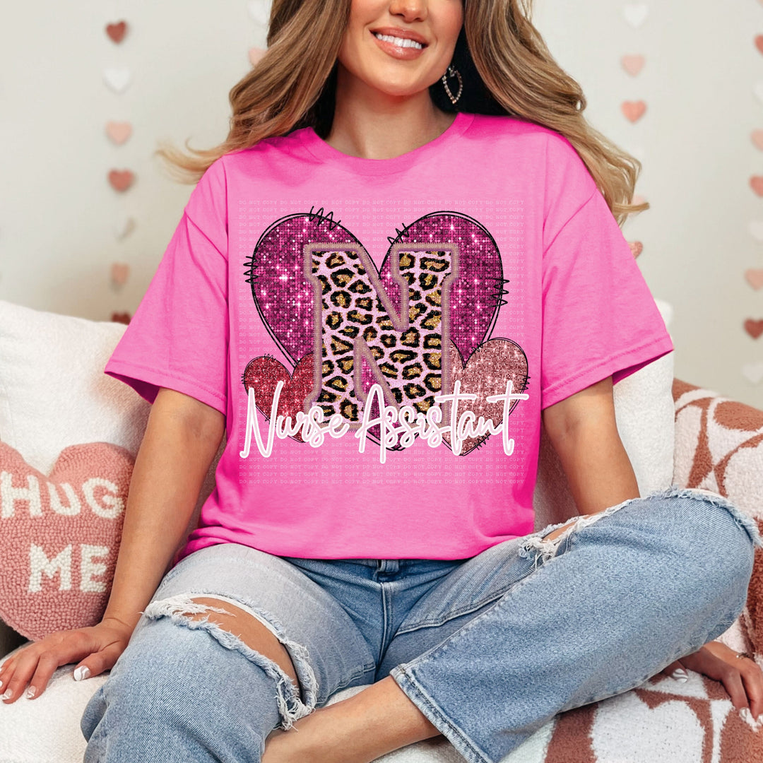 Pink Glitter Leopard Occupation Valentines DTF Print