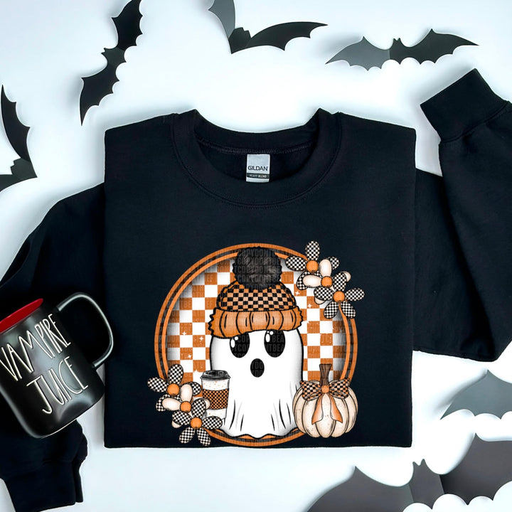 Checkered Coffee & Ghost DTF Print