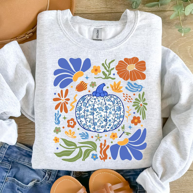 Blue Floral Pumpkin Sweatshirt