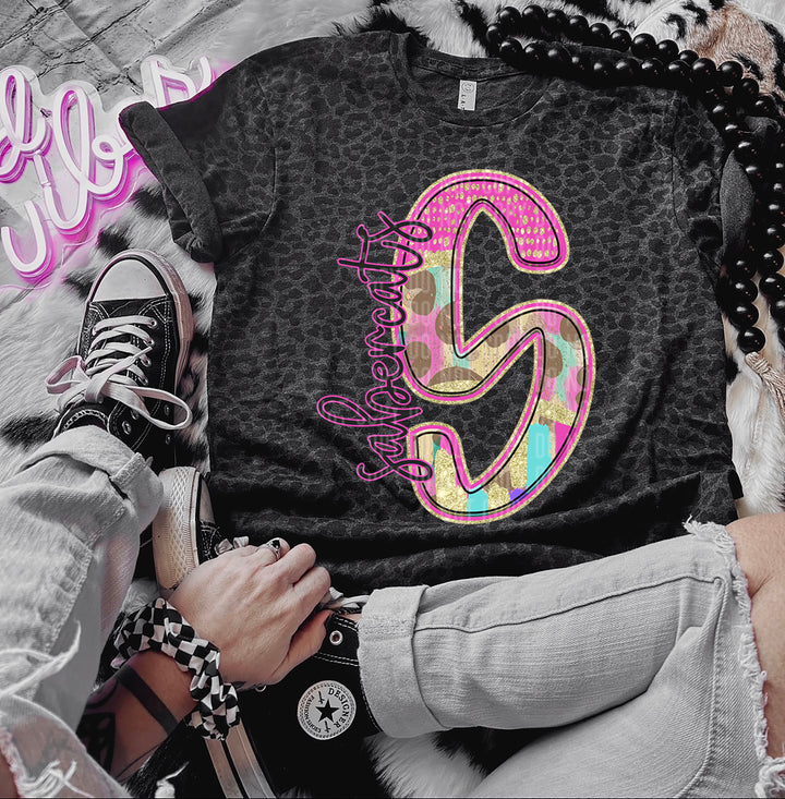 Rainbow Leopard Single Letters DTF Print