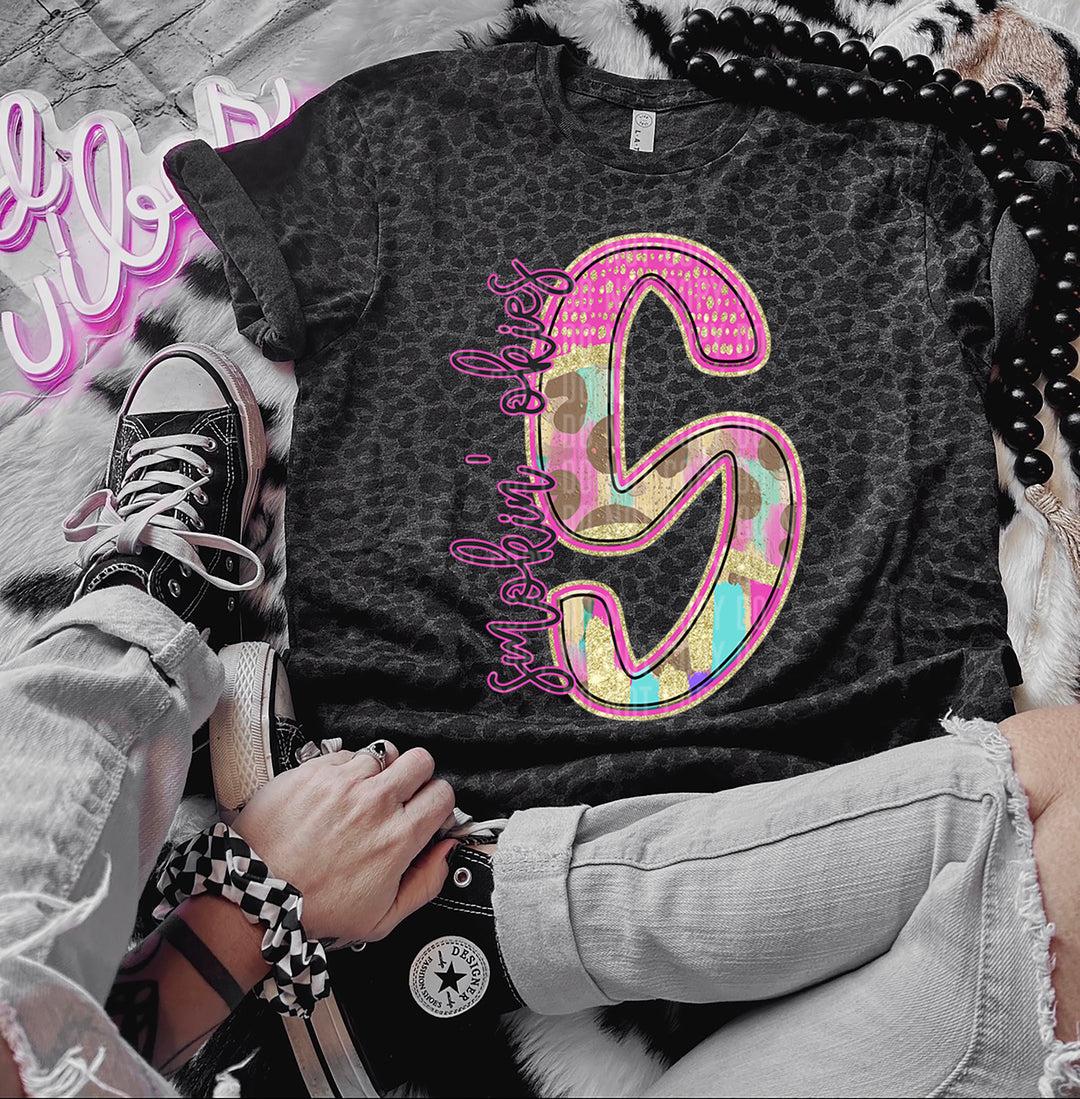 Rainbow Leopard Single Letters DTF Print