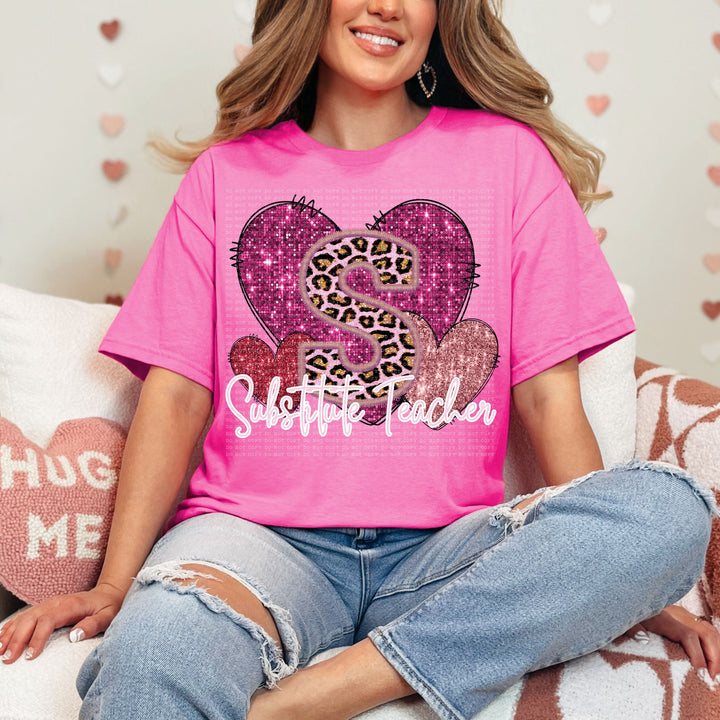 Pink Glitter Leopard Occupation Valentines DTF Print