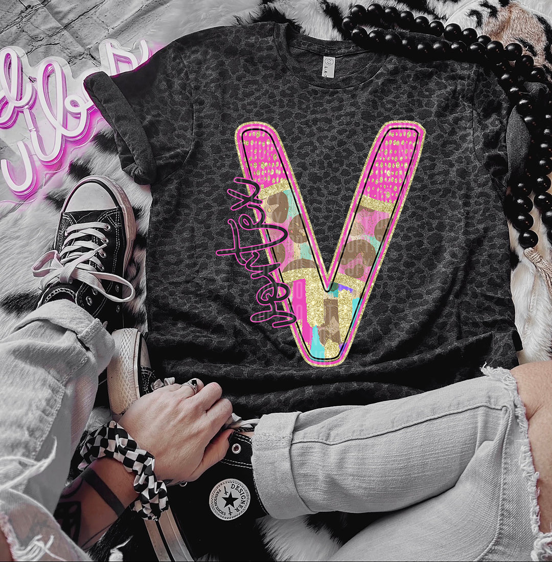 Rainbow Leopard Single Letters DTF Print