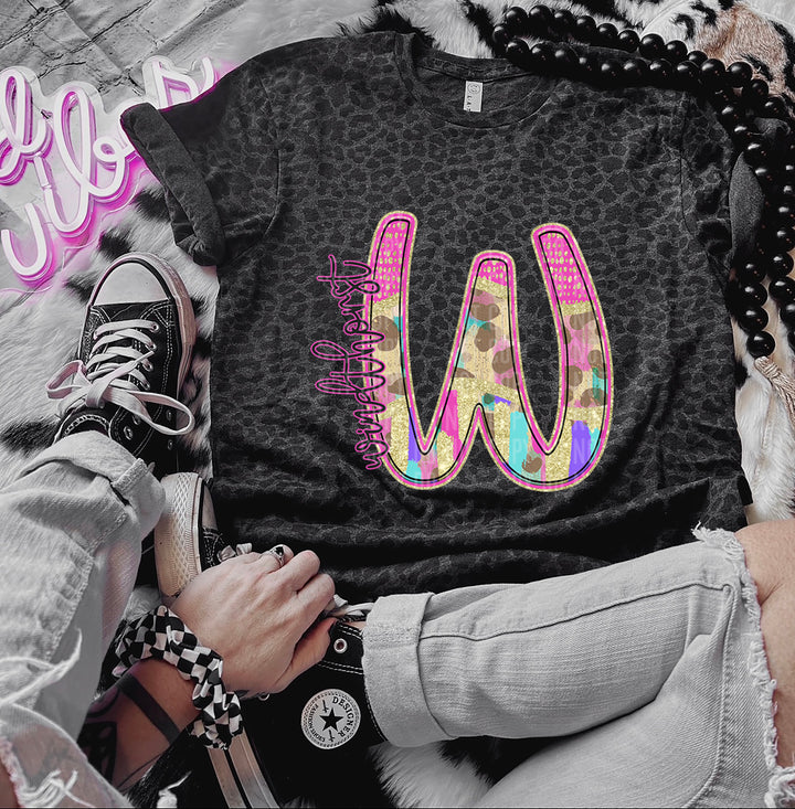 Rainbow Leopard Single Letters DTF Print