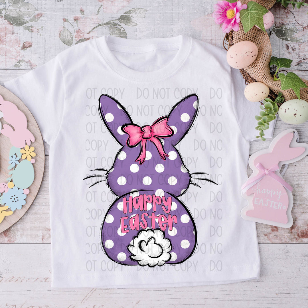 Purple Polka Dot Bunny Butt Happy Easter DTF Print
