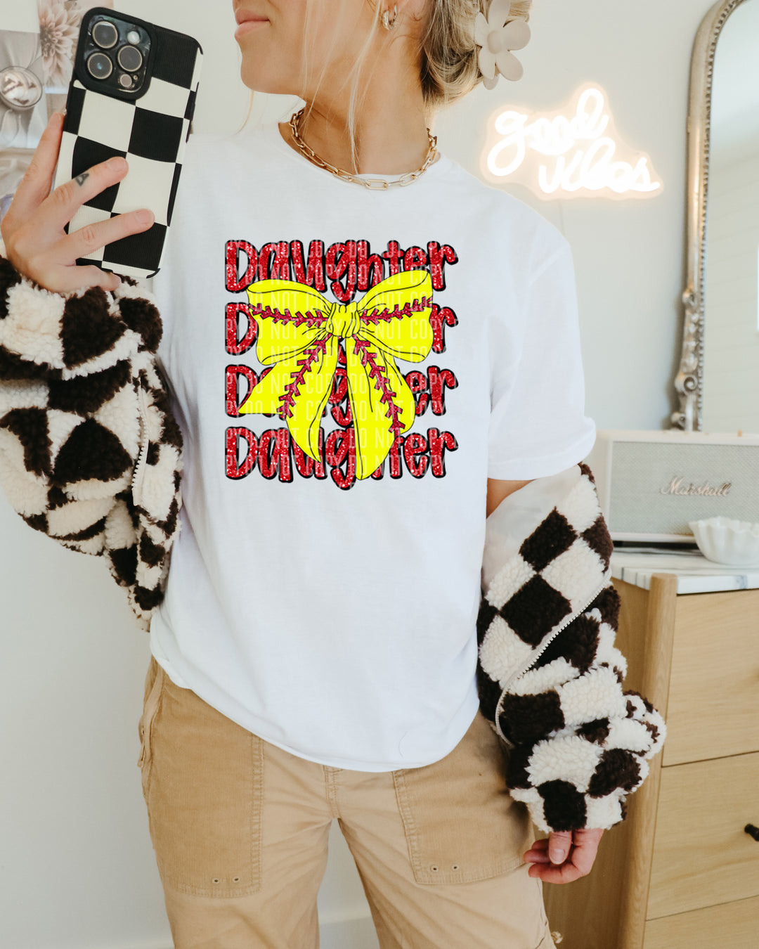 Softball Bow With Names DTF Print