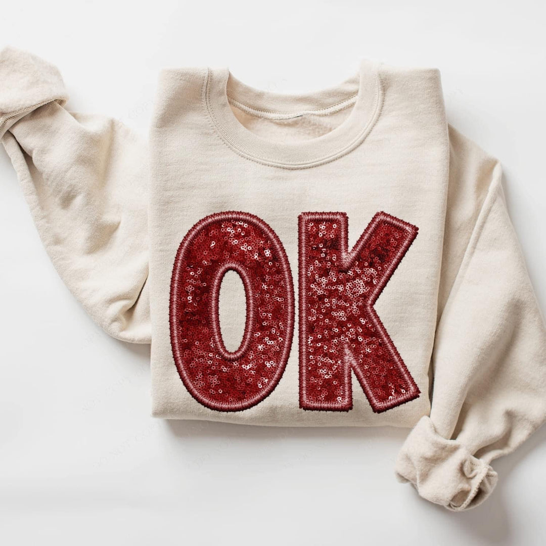 Oklahoma Faux Embroidery Sequin DTF Print