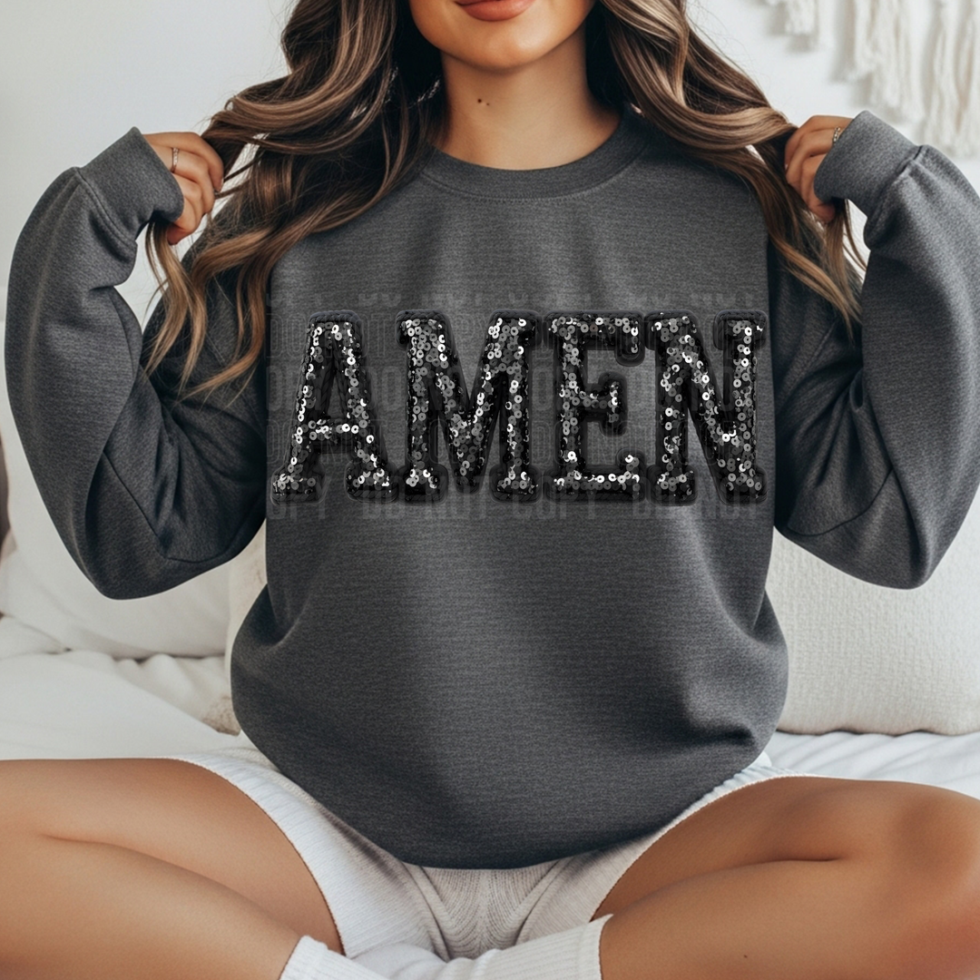 Amen Faux Sequin DTF Print