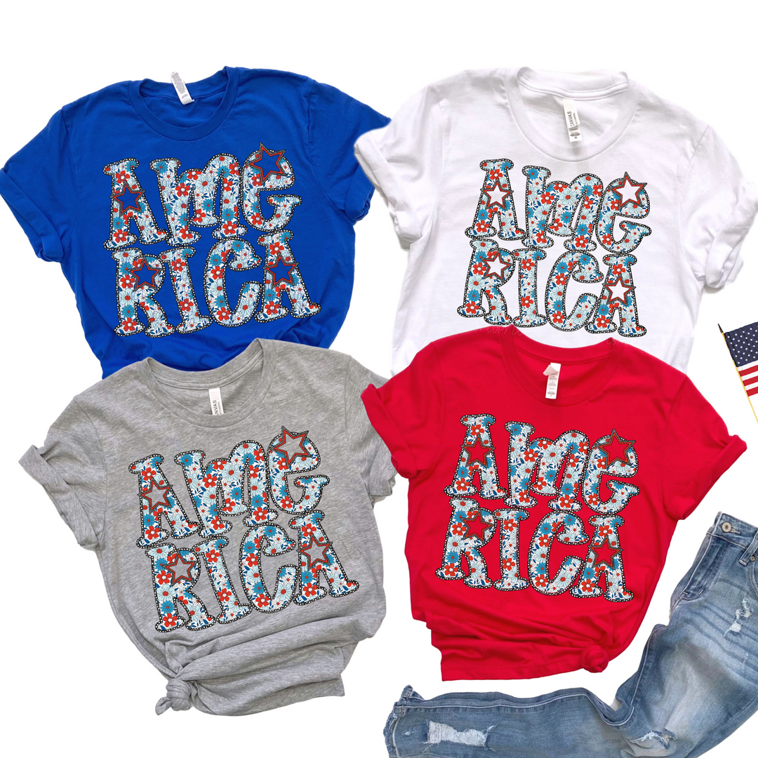 Stacked America Flowers DTF Print