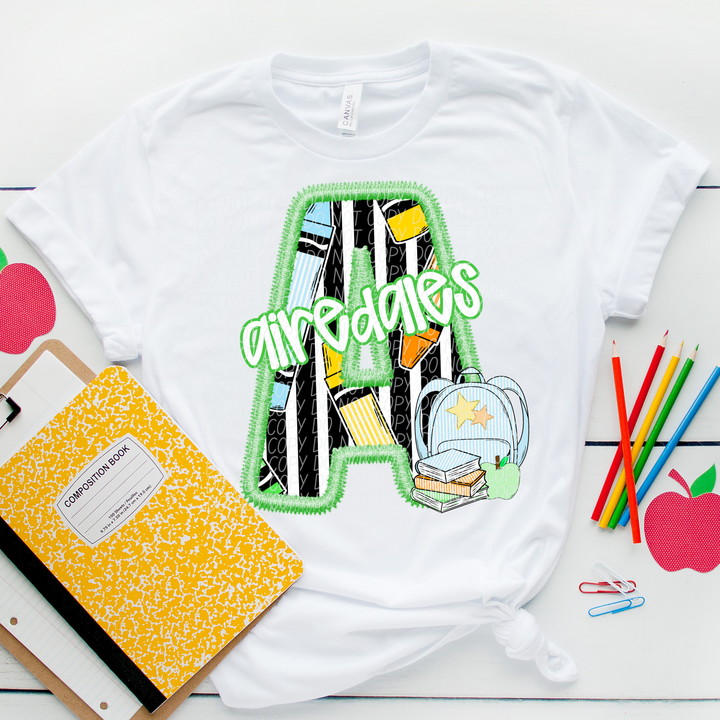 Green Letter Back to School Mascots Youth DTF Print