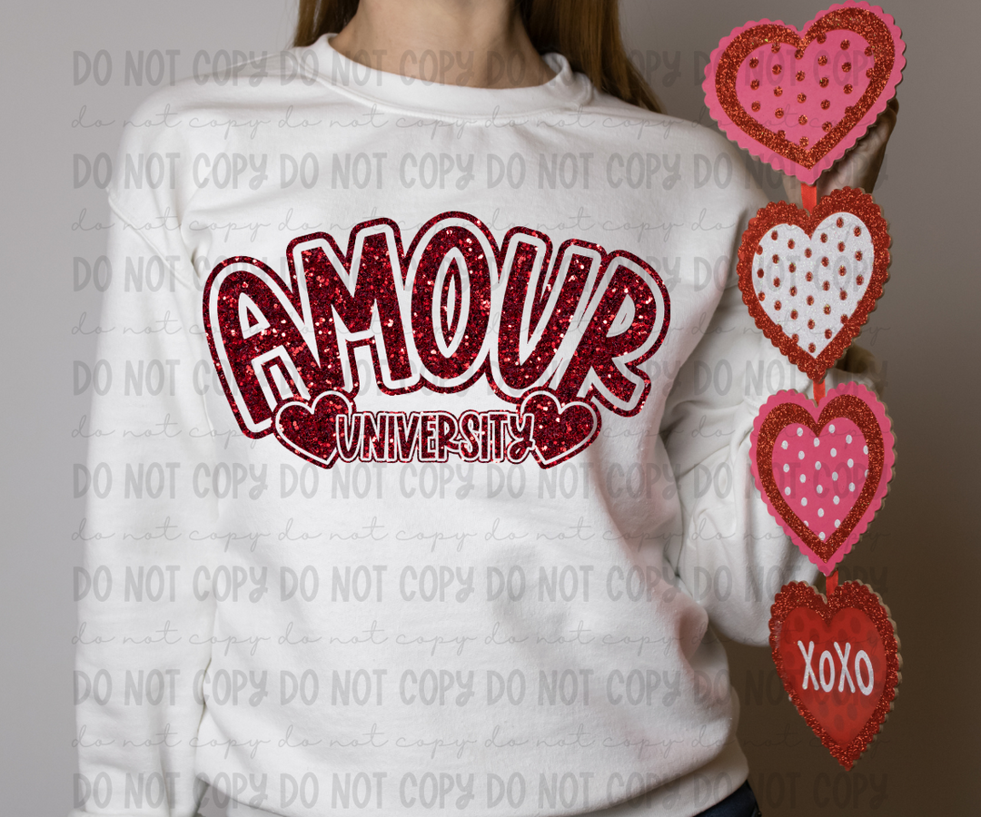 Amour University Faux Glitter DTF Print